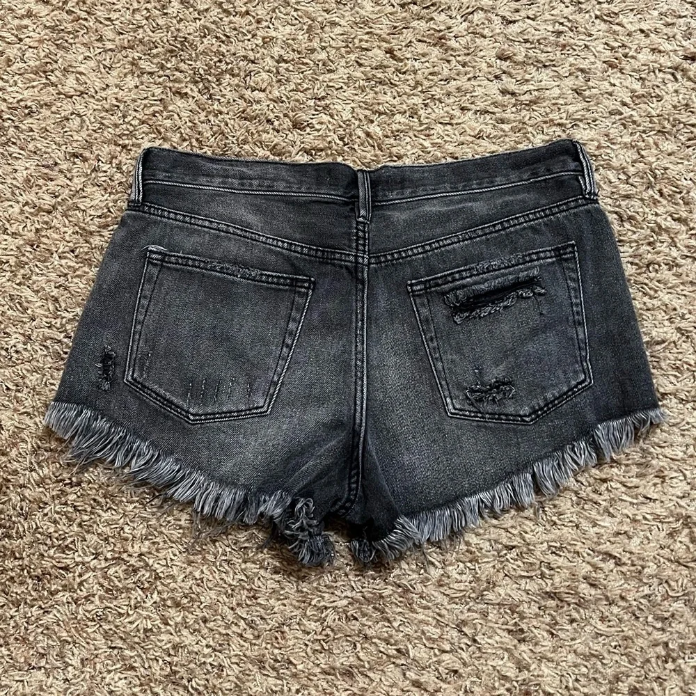 [Free People] Black Washed Frayed Distressed Jean Shorts Sexy Rodeo Size 29 - Picture 3 of 7